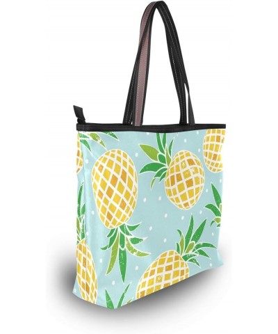 Tote Bag Pineapples On Blue Shoulder Bag Handbag for Women Girls $13.76 Shoulder Bags