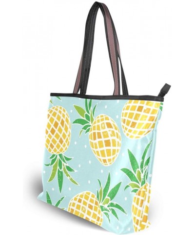 Tote Bag Pineapples On Blue Shoulder Bag Handbag for Women Girls $13.76 Shoulder Bags