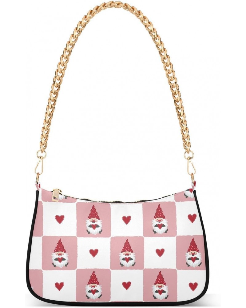 Women Chain Shoulder Purse Bag With Zipper Valentines Day Gnome Print, Red Hearts Hobo Tote Clutch Handbags with Chain Strap ...