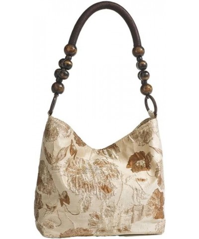 Retro jacquard underarm bag New Chinese style wooden bead woven chain single shoulder bucket bag for women Brown $28.48 Totes