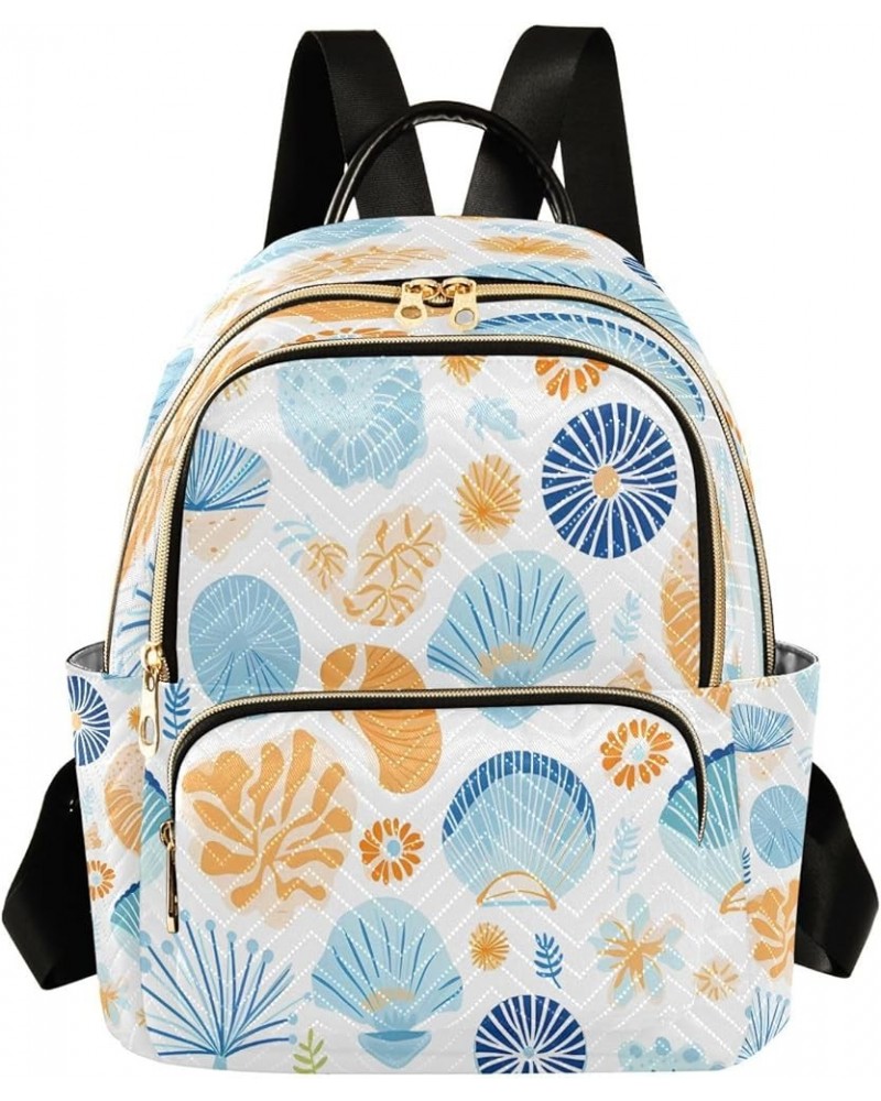 Beautiful Seashell Leaf Blossom Women Backpack Purse Ladies Fashion Shoulder Bag Daypack Travel Bag 7.5L Small $14.88 Backpacks