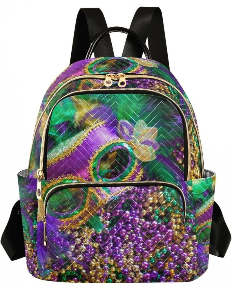 Mardi Gras Women Backpack Masquerade Beads Feathers Anti-Theft Travel Backpack with Luggage Belt Durable Handbag Lady Purse R...