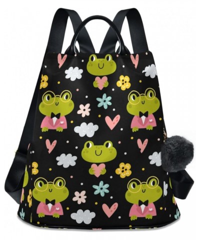 Funny Cute Frogs with Hearts Flowers Cloud Backpack Purse for Women Anti Theft Fashion Back Pack Shoulder Bag $21.59 Backpacks