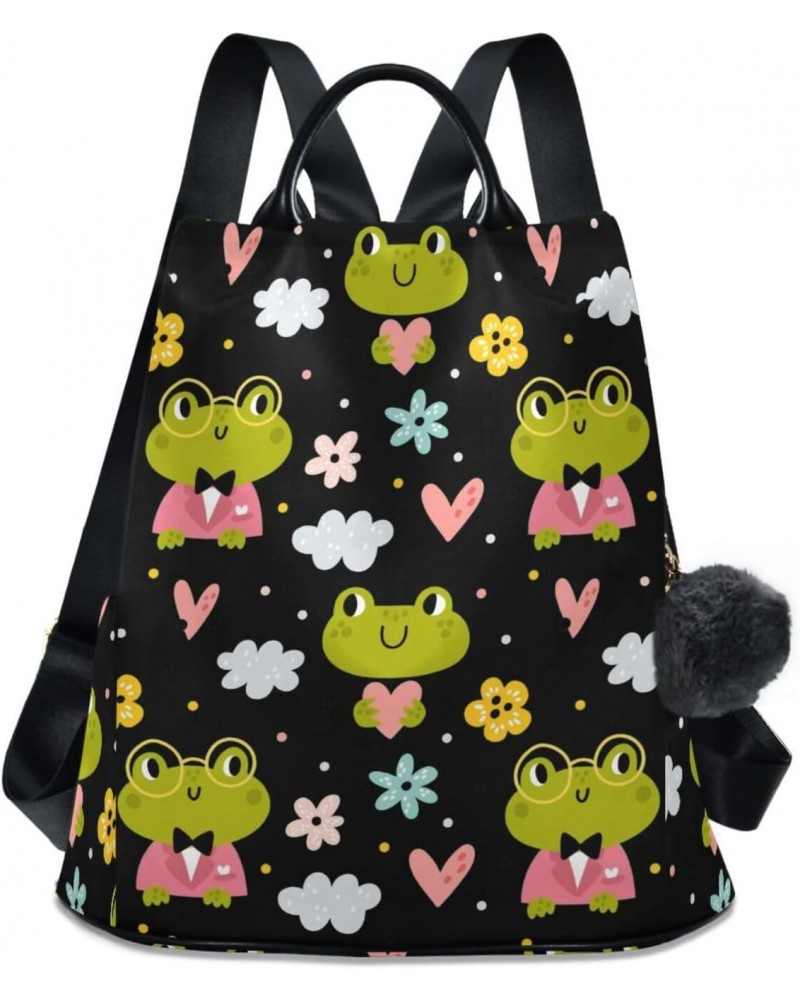 Funny Cute Frogs with Hearts Flowers Cloud Backpack Purse for Women Anti Theft Fashion Back Pack Shoulder Bag $21.59 Backpacks