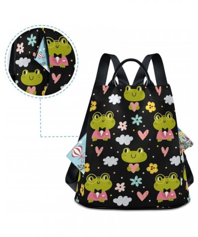 Funny Cute Frogs with Hearts Flowers Cloud Backpack Purse for Women Anti Theft Fashion Back Pack Shoulder Bag $21.59 Backpacks