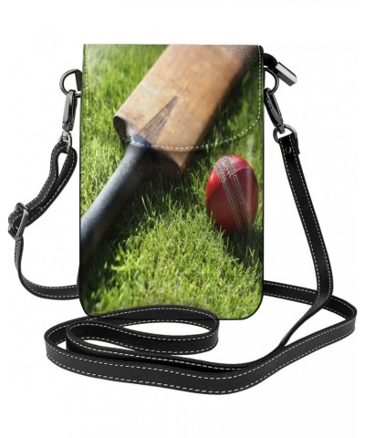 Cricket Bat And Ball Women Cell Phone Purse Small Crossbody Bag Leather Shoulder Bag Card Holder Wallet $23.03 Crossbody Bags