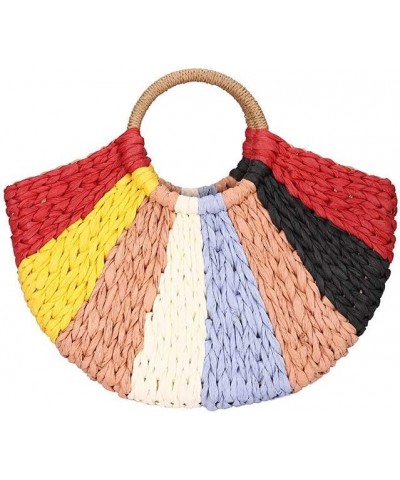 Women Summer Retro Straw Bag Hand-woven Colorful Large Hobo Tote Bag Round Handle Beach Handbags $18.45 Totes