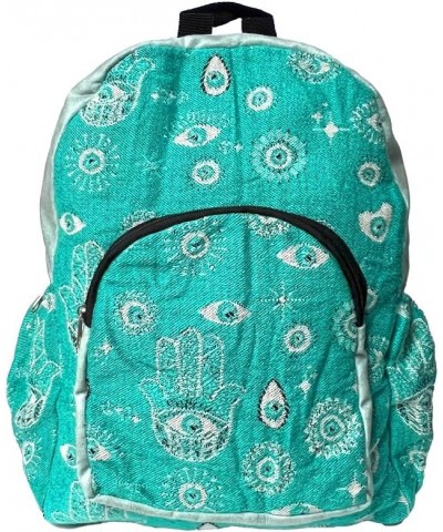 Evil Eye Pattern Large Backpack Hamsa Print Adjustable Strap Cushioned Fashion Handmade Bag Boho Accessories (Turquoise/Hamsa...