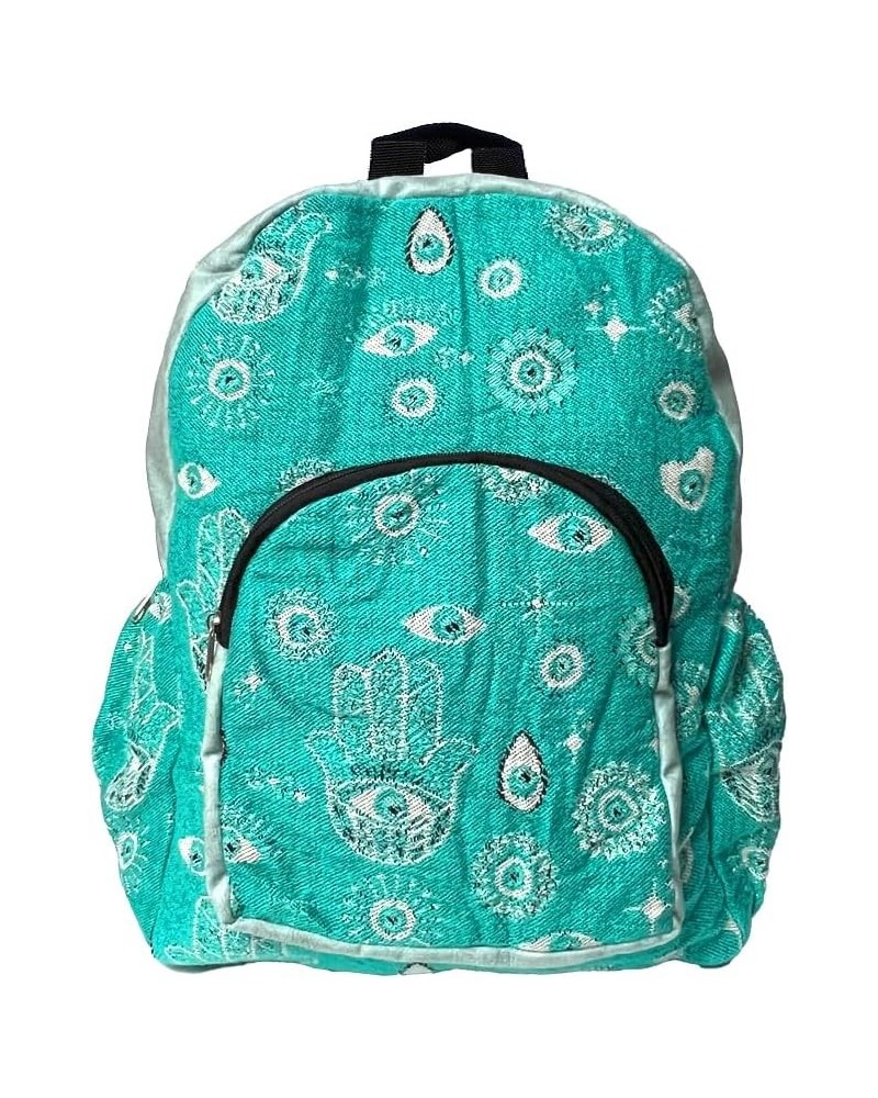 Evil Eye Pattern Large Backpack Hamsa Print Adjustable Strap Cushioned Fashion Handmade Bag Boho Accessories (Turquoise/Hamsa...