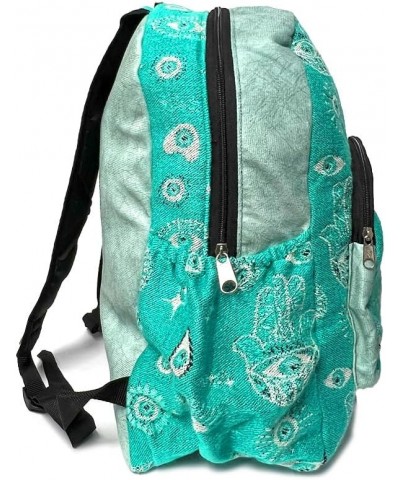 Evil Eye Pattern Large Backpack Hamsa Print Adjustable Strap Cushioned Fashion Handmade Bag Boho Accessories (Turquoise/Hamsa...