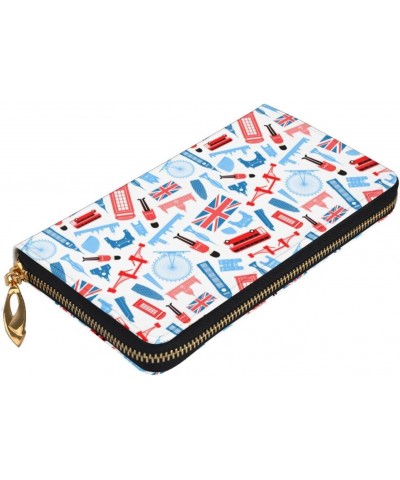 London England Seamless Pattern Leather Wallet Long Clutch Purse Fashion Wristlet Handbag For Women And Men $22.02 Wristlets