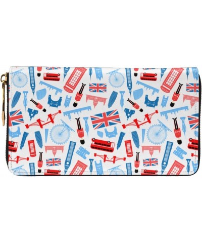 London England Seamless Pattern Leather Wallet Long Clutch Purse Fashion Wristlet Handbag For Women And Men $22.02 Wristlets