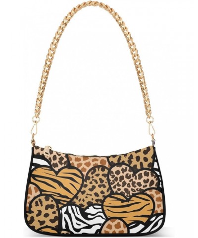 Valentine Animal Leopard Print Hearts Shoulder Handbags for Women Travel Hobo Tote Handbag Women Gold Chain Shoulder Bags Pur...