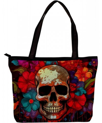 Handbags for Women, Zipper Tote Bag, Shoulder Bag, art pattern skull and flower $11.43 Totes