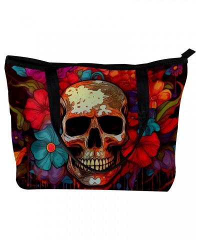 Handbags for Women, Zipper Tote Bag, Shoulder Bag, art pattern skull and flower $11.43 Totes