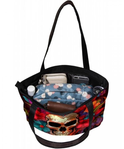 Handbags for Women, Zipper Tote Bag, Shoulder Bag, art pattern skull and flower $11.43 Totes