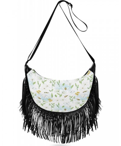 Women's Fringe Crossbody Tassel Purse Natural Bees Hobo Shoulder Bags Crossbody Handbag with Adjustable Shoulder Straps $13.7...