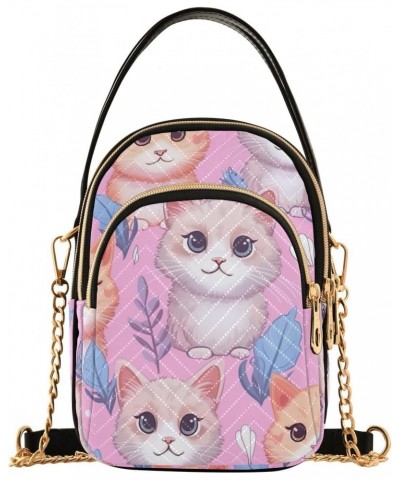 Cute Kitten Blue Leaves Crossbody Bag for Women Cell Phone Purse Wallet with Removable Chain Shoulder Handbag for Travel Phon...