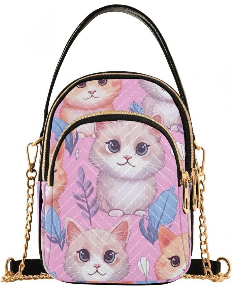 Cute Kitten Blue Leaves Crossbody Bag for Women Cell Phone Purse Wallet with Removable Chain Shoulder Handbag for Travel Phon...