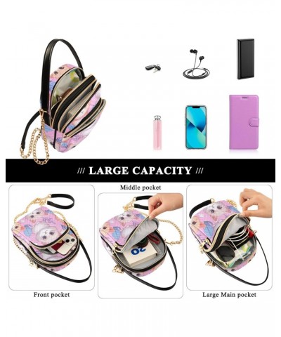 Cute Kitten Blue Leaves Crossbody Bag for Women Cell Phone Purse Wallet with Removable Chain Shoulder Handbag for Travel Phon...