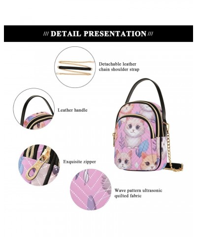 Cute Kitten Blue Leaves Crossbody Bag for Women Cell Phone Purse Wallet with Removable Chain Shoulder Handbag for Travel Phon...