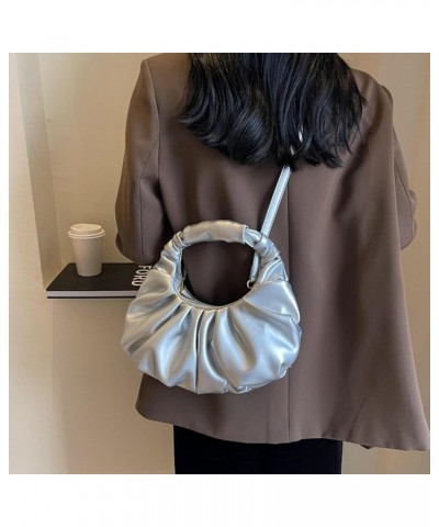 Half Moon Crossbody Bags for Women Small Square Bag Casual Fold Clutch Bag Shoulder Bag Wrinkle Cloud Bag Silver $24.28 Shoul...