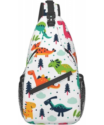 Colorful Tropical Tree Dinosaur Sling Bag For Women Men Crossbody Bag Travel Hiking Casual Daypack Sling Backpack Purse Chest...