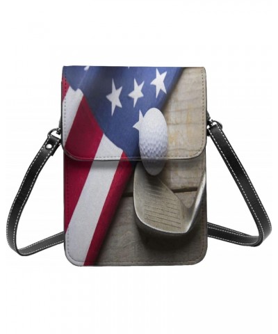 Women Small Crossbody Bag Leather Cell Phone Purse Wallet (Golf American Flag) $24.65 Crossbody Bags