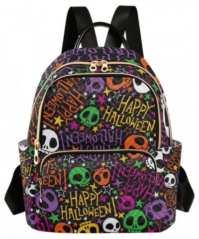 Halloween Small Lightweight Backpack, Women's Backpack, Women's Travel Backpack for Airplane, S Festive Halloween Skulls Colo...