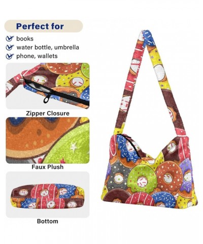 Rainbow Donuts Shoulder Tote Bags for Women Furry Crossbody bag Hobo Handbag Purses for Shopping Working Traveling $10.91 Totes