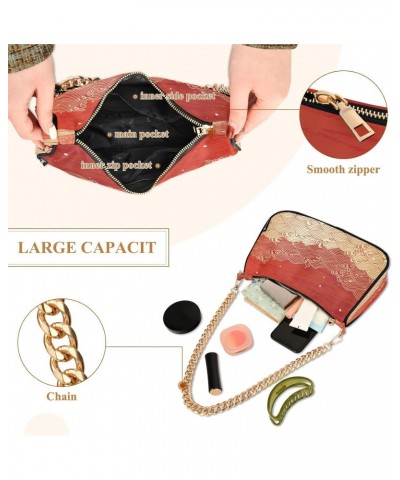 Japanese Golden Wave Small Chain Shoulder Bag for Women Travel Hobo Tote Handbag Clutch Purse with Zipper $17.09 Totes