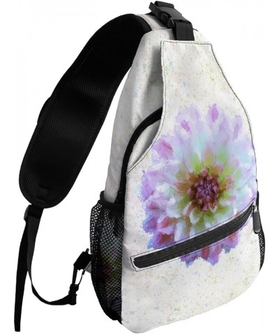 Sling Backpack, Vintage Art Watercolor Flower Ombre Dahlia Mottled Texture Waterproof Lightweight Small Sling Bag, Travel Che...