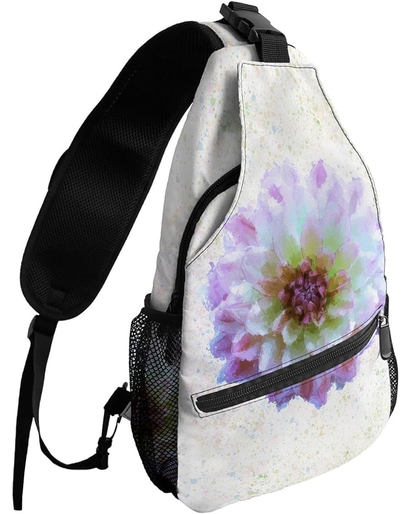 Sling Backpack, Vintage Art Watercolor Flower Ombre Dahlia Mottled Texture Waterproof Lightweight Small Sling Bag, Travel Che...