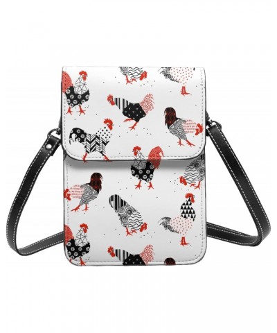 Roosters Abstract Collage White Small Crossbody Cell Phone Purse for Women Mini Messenger Leather Shoulder Wallet $17.54 Cros...