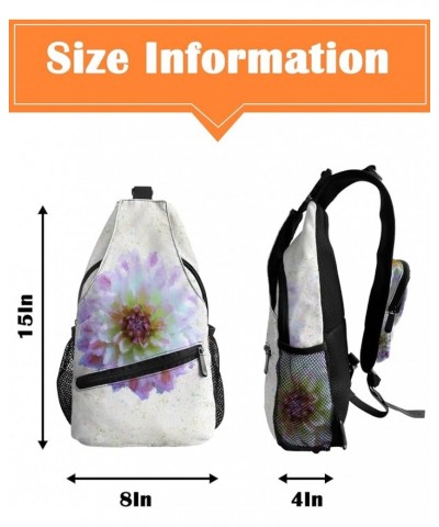 Sling Backpack, Vintage Art Watercolor Flower Ombre Dahlia Mottled Texture Waterproof Lightweight Small Sling Bag, Travel Che...