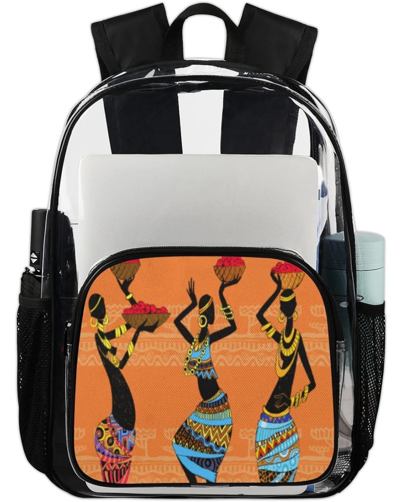 African Women Clear Backpack, Ethnic Ethnic Aztec Heavy Duty PVC Transparent Backpack See Through Waterproof Backpacks Large ...