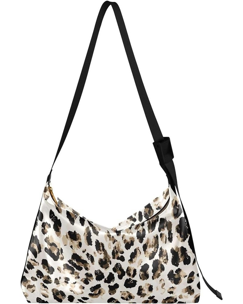 Watercolor Leopard Skin Brown Ladies Leather Purses Hobo Women's Large Purse Stylish Animal Print Designer Hobo Bags Watercol...