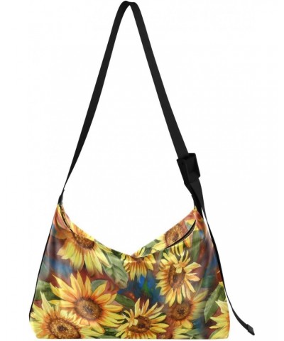 Retro Spring Sunflowers Hobo Crossbody Bags for Women Leather Large Shoulder Bag Cross Body Summer Vintage Floral Trendy Wome...