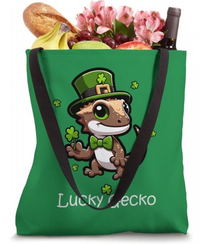 Lucky Crested Gecko Holding Clover St Patrick's Celebration Tote Bag $13.26 Totes