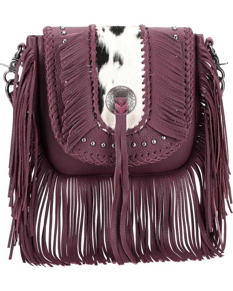 Western Crossbody Bags for Women Cowgirl Small Tooled Fringe Leather Purse J1-real Leather-purple $30.55 Shoulder Bags