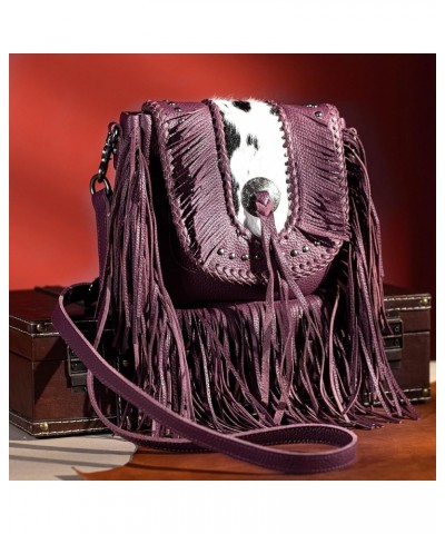 Western Crossbody Bags for Women Cowgirl Small Tooled Fringe Leather Purse J1-real Leather-purple $30.55 Shoulder Bags