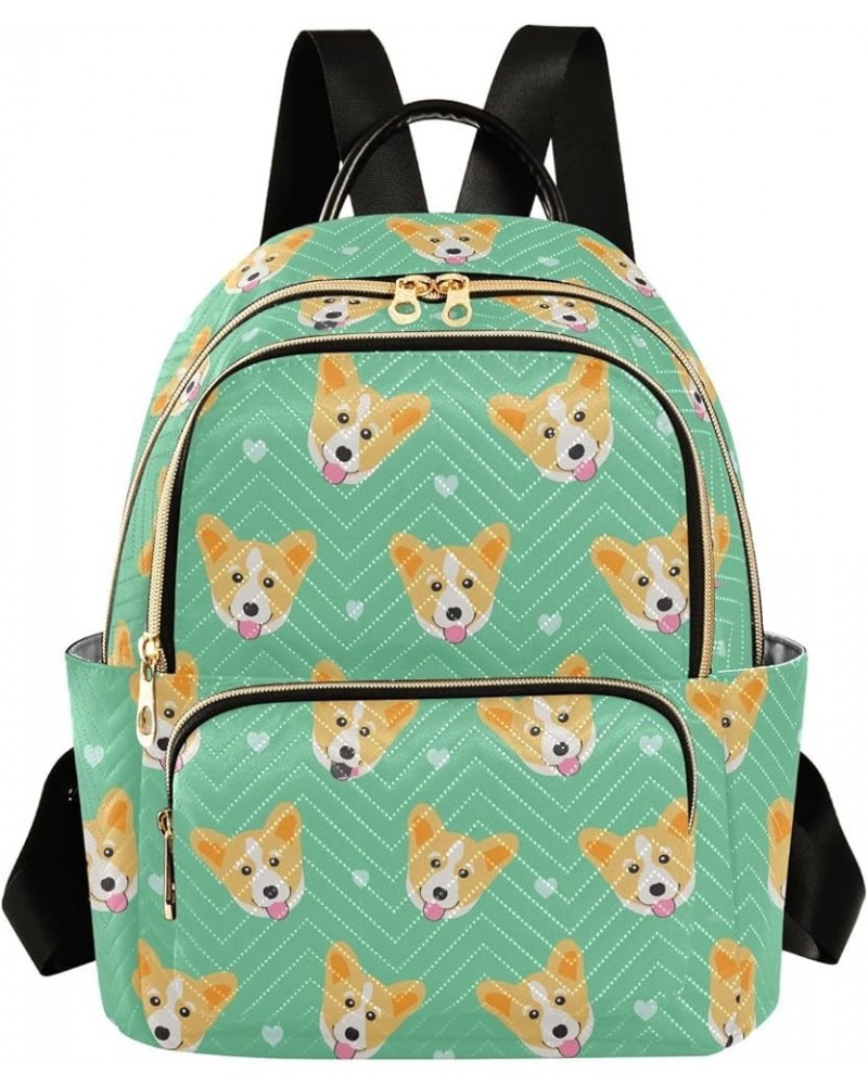 Mini Backpack for Women, Cute Corgi Dogs Polka Dots Travel Backpack Purse for Ladies, Small Bookbag Daypack Shoulder Bag S Mu...