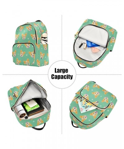 Mini Backpack for Women, Cute Corgi Dogs Polka Dots Travel Backpack Purse for Ladies, Small Bookbag Daypack Shoulder Bag S Mu...