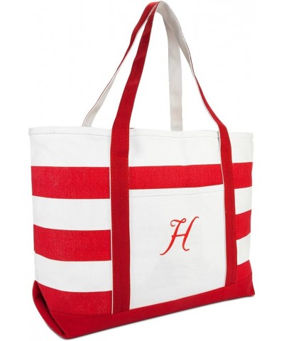 Beach Tote Bag Shoulder Bags Striped Monogrammed Red Ballent Letter A - Z H $12.60 Totes