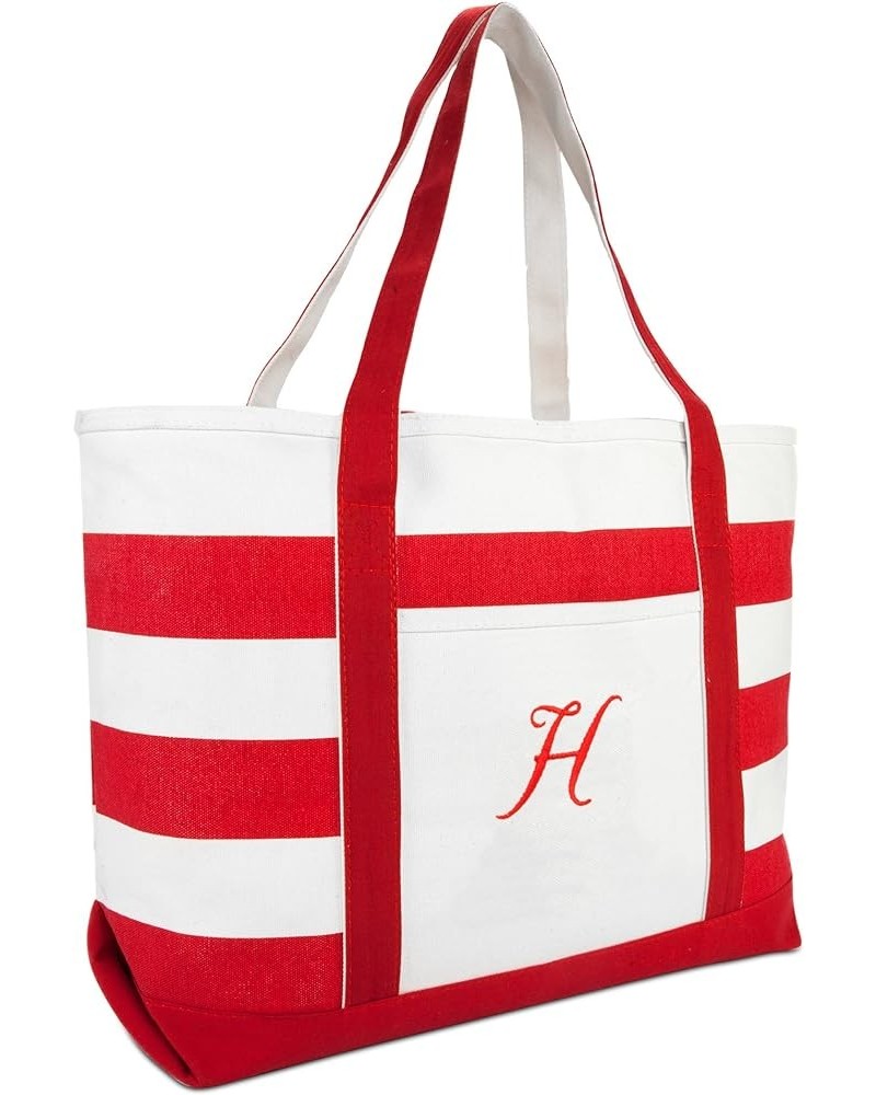 Beach Tote Bag Shoulder Bags Striped Monogrammed Red Ballent Letter A - Z H $12.60 Totes