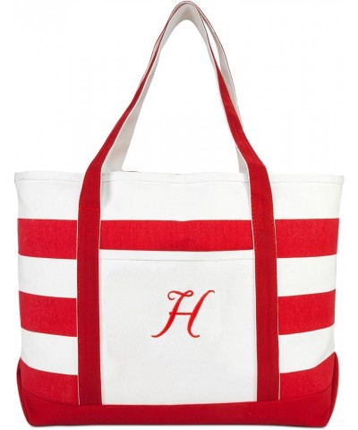 Beach Tote Bag Shoulder Bags Striped Monogrammed Red Ballent Letter A - Z H $12.60 Totes