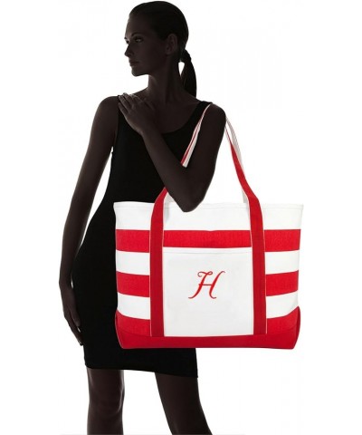 Beach Tote Bag Shoulder Bags Striped Monogrammed Red Ballent Letter A - Z H $12.60 Totes