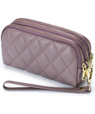 Genuine Leather Wallet for Women Wristlet Clutch Purse Quilted Purse Large Capacity Mobile Phone Pouch Purple $28.94 Totes