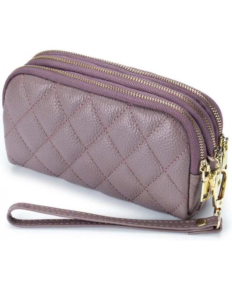 Genuine Leather Wallet for Women Wristlet Clutch Purse Quilted Purse Large Capacity Mobile Phone Pouch Purple $28.94 Totes