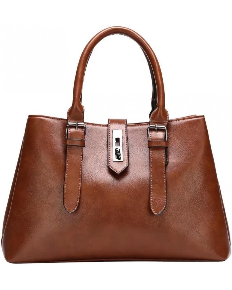 Top Handle Handbag for Women Large Capacity Shoulder Bag Multi Pocket Tote Bag PU Leather Tote Bag Retro Satchel Brown $32.13...